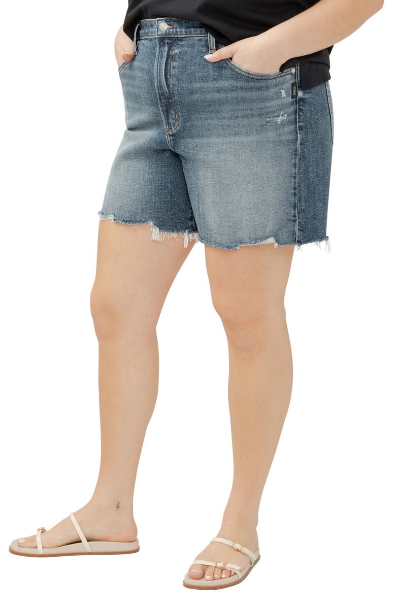 Silver Jeans Co. Highly Desirable High Waist Raw Hem Denim Shorts, Alternate, color, Indigo
