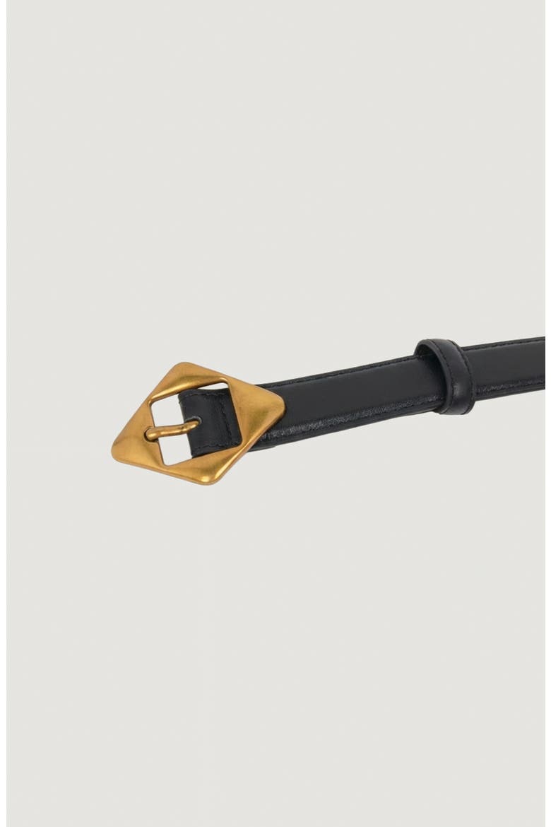 Leather Belt with Geometric Buckle, Alternate, color, Black