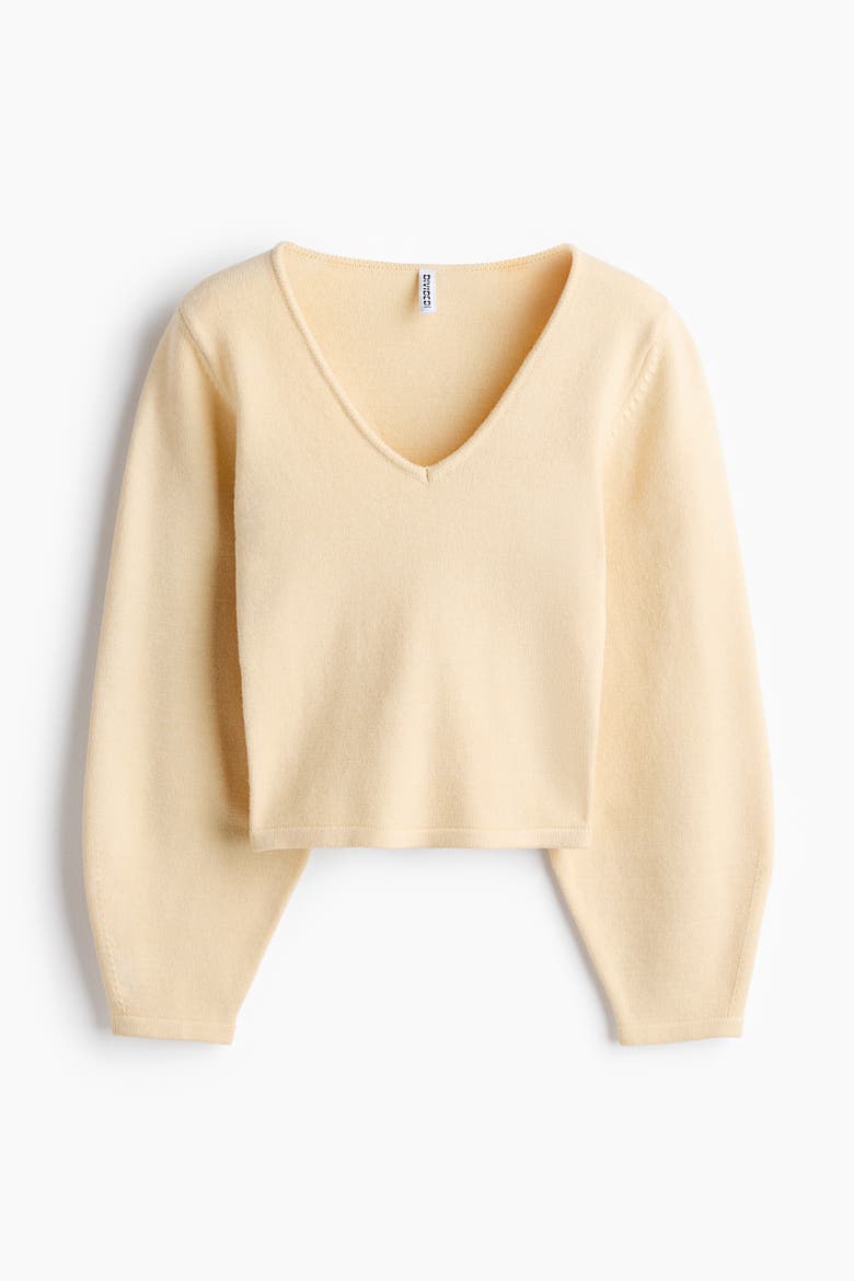 Fine-knit V-neck Sweater, Alternate, color, Light yellow