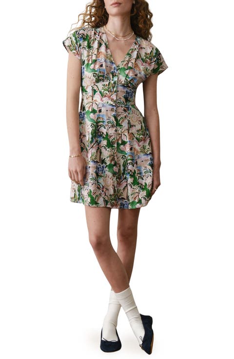 Camila Print Button Front Hemp Blend Minidress