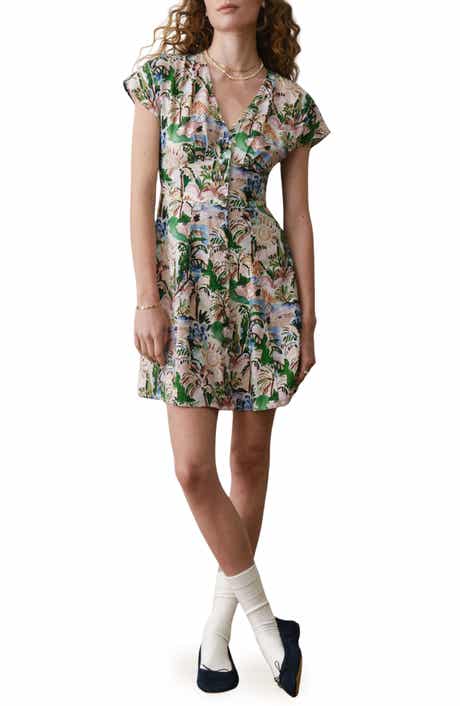 Camila Print Button Front Hemp Blend Minidress