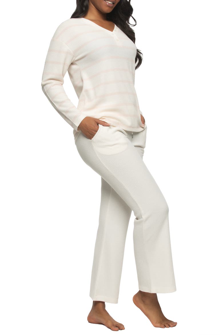 Jolie Thermal Knit Henley Pajamas, Alternate, color, WHISPER WHITE