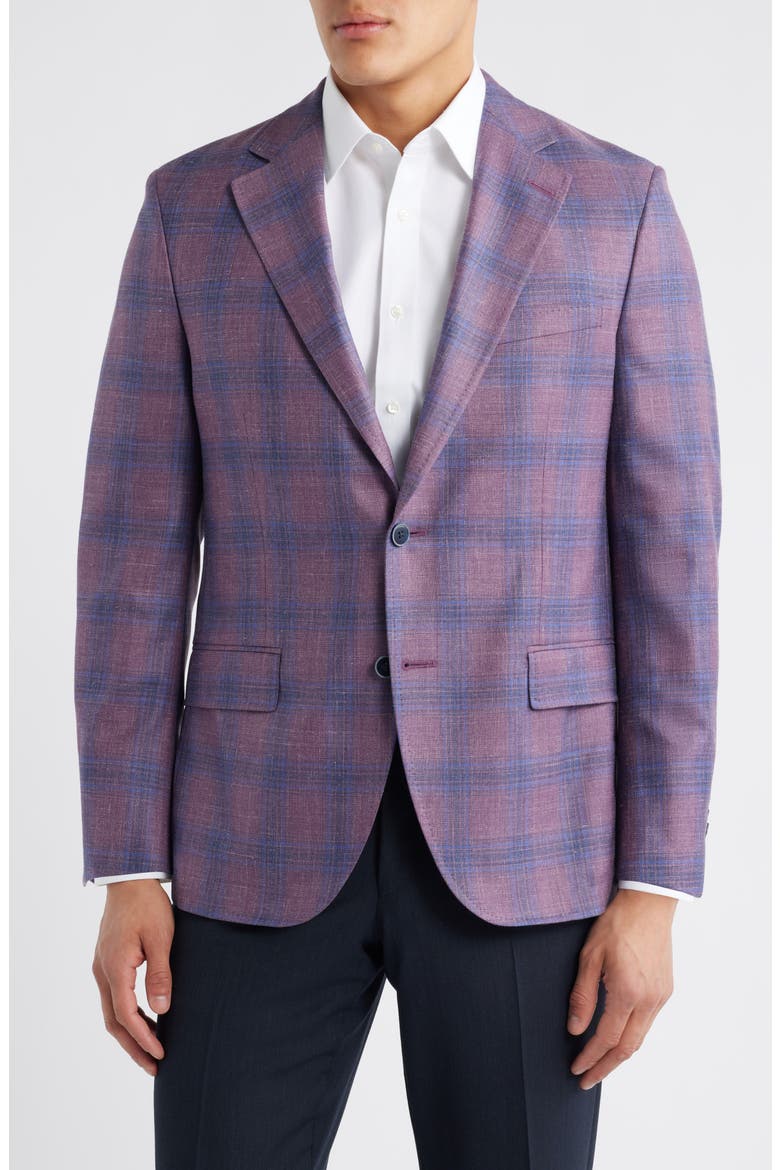 Hyperlight Soft Purple Plaid Wool & Silk Blend Sport Coat, Main, color, PURPLE
