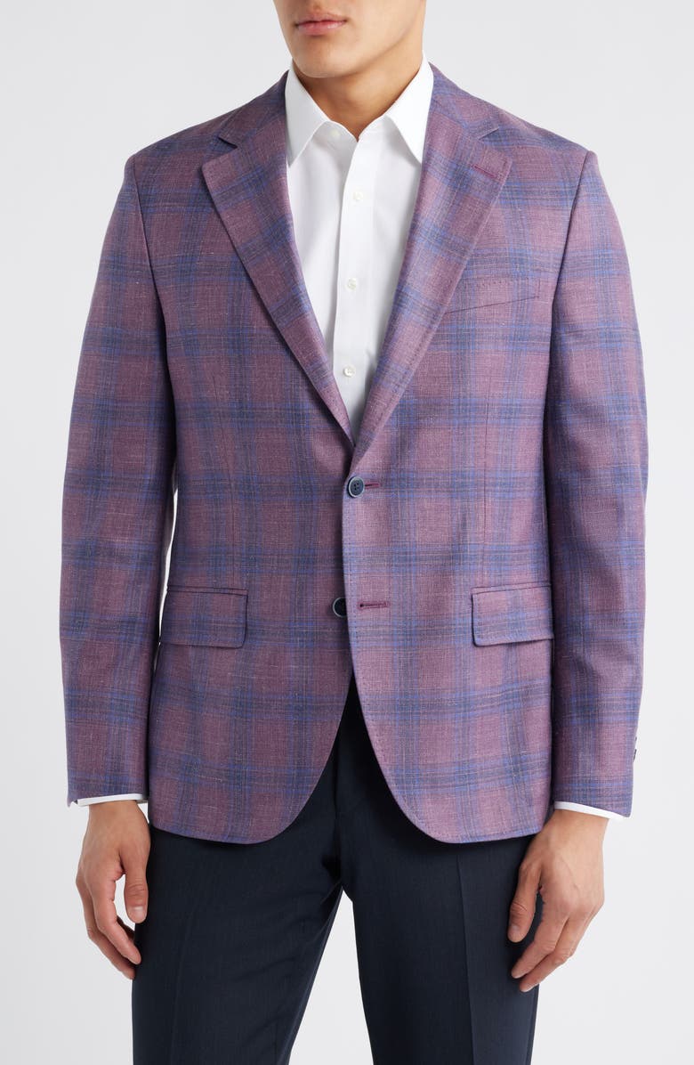 Peter Millar Hyperlight Soft Purple Plaid Wool & Silk Blend Sport Coat, Main, color, Purple