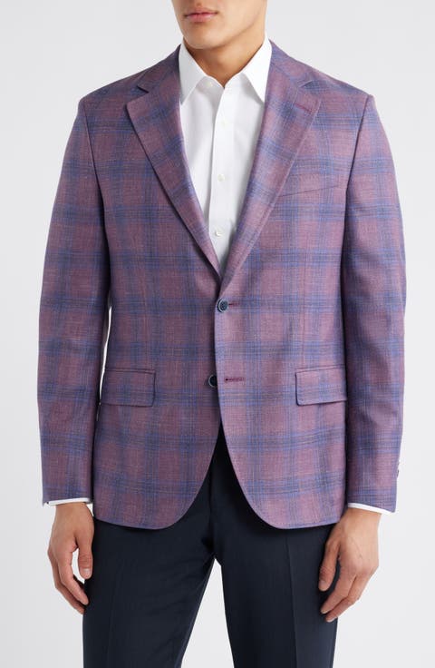 Hyperlight Soft Purple Plaid Wool & Silk Blend Sport Coat (Regular & Big)