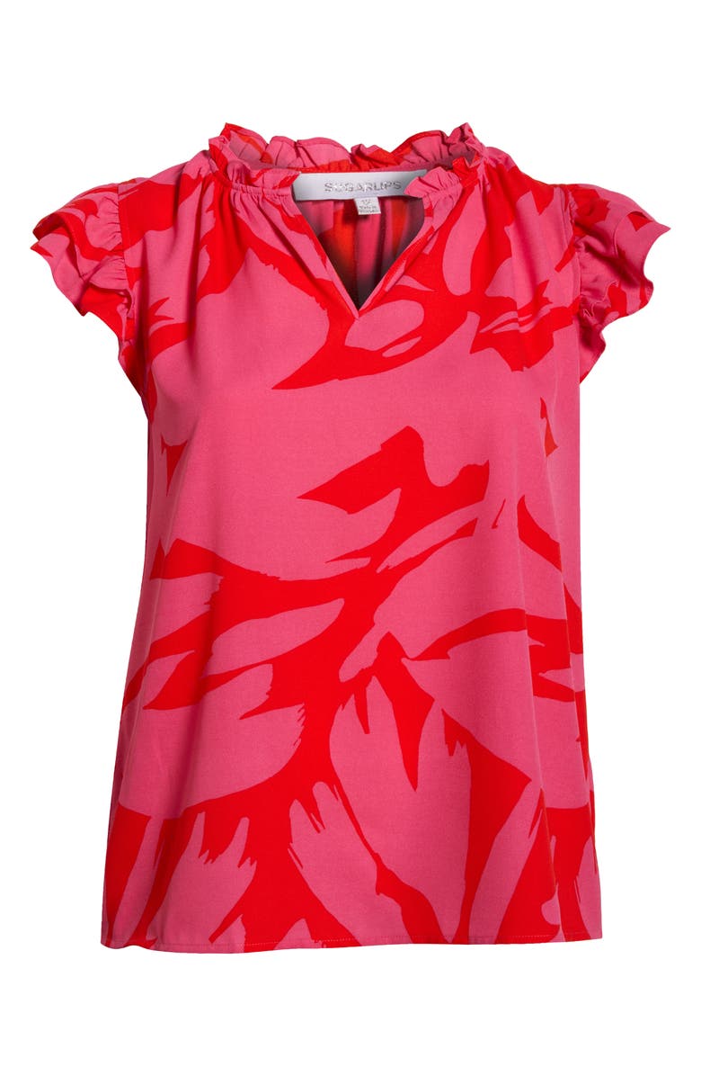SUGARLIPS Jolene Abstract Floral Crepe Top, Alternate, color, Red/ Fuchsia