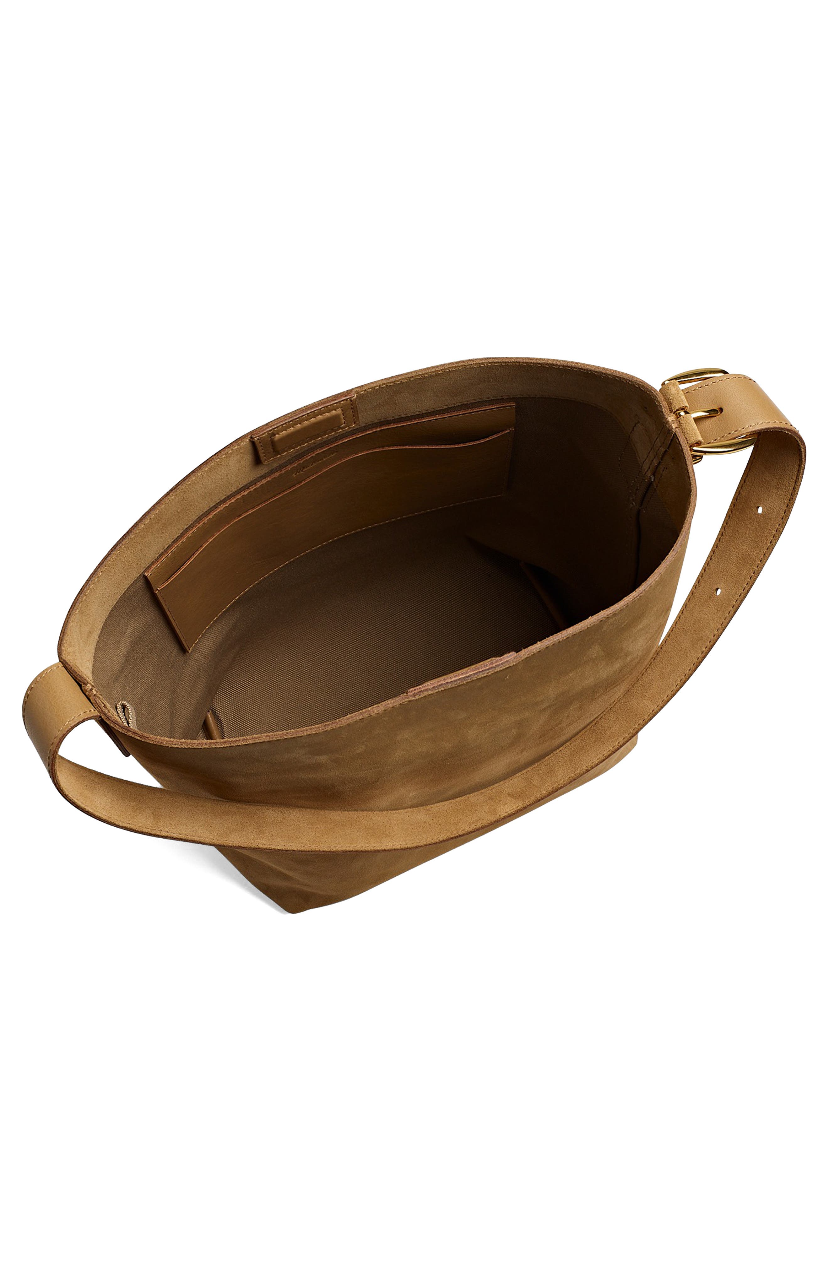 Madewell Essentials Suede Bucket Bag, Alternate, color, Tawny Khaki