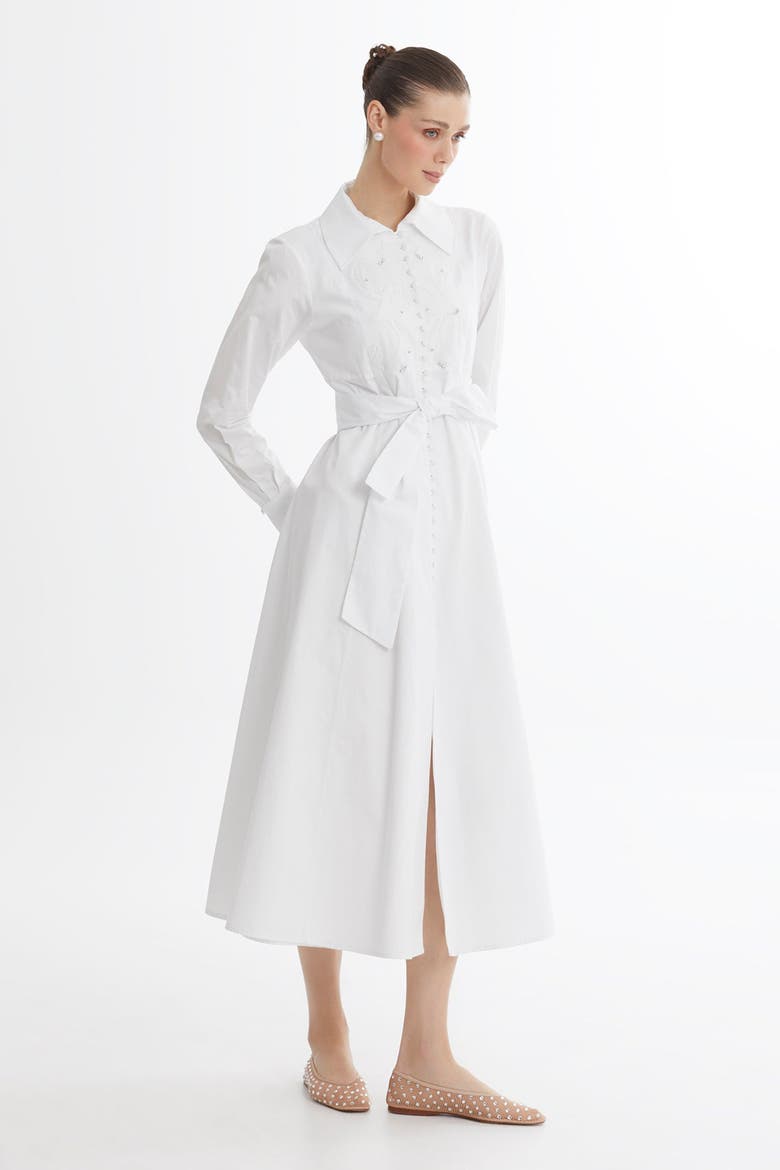White Embroidered Detail Midi Dress, Alternate, color, White