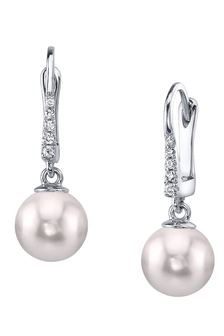 Japanese Akoya Certified Hanadama Pearl & Diamond Susan Earrings, Main, color, White Gold