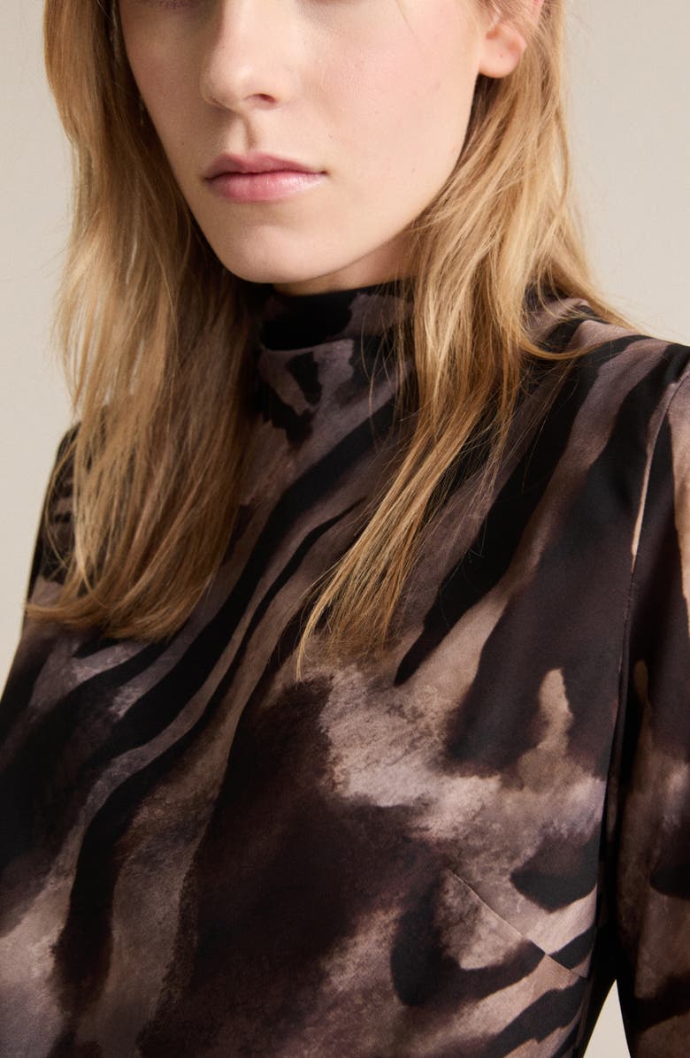 MANGO Animal Print Long Sleeve Satin Minidress, Alternate, color, 