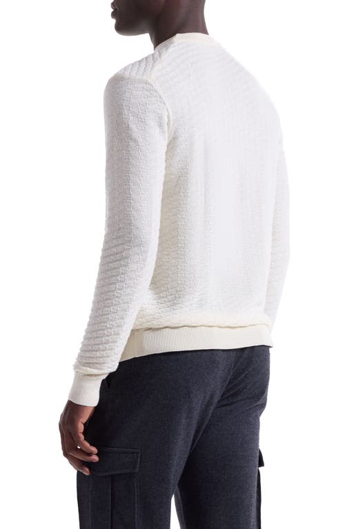 Bugatchi Pyramid Stitch Merino Wool & Silk Crewneck Sweater In White