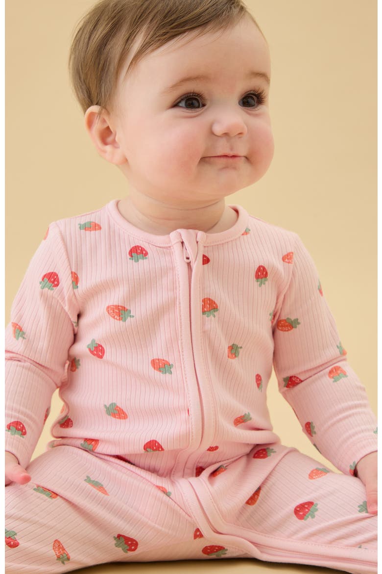 Ribbed Two Way Zip-Up Sleepsuit, Alternate, color, Strawberry Crystal Rose