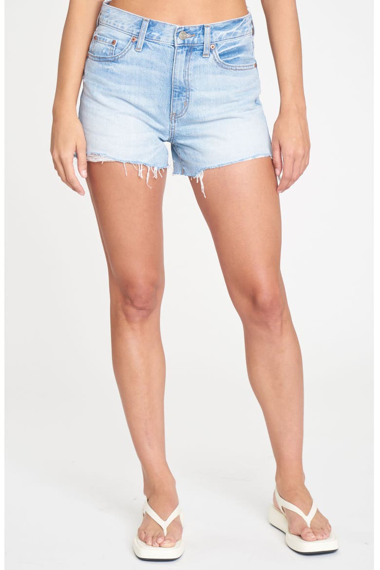 Troublemaker High Waist Distressed Denim Cutoff Shorts, Main, color, ICE CREAM VINTAGE