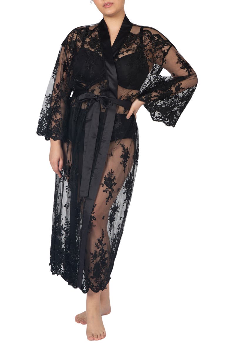 Darling Sheer Lace Robe, Main, color, BLACK