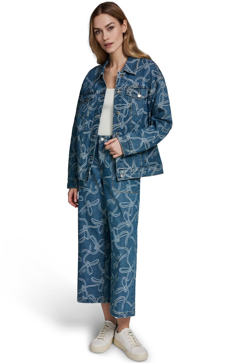 KARL LAGERFELD PARIS Bow Denim Jacket, Alternate, color, Medium Indigo