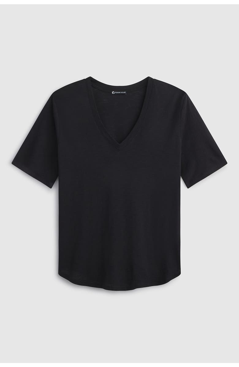 Franne Golde Slub Jersey V-Neck Elbow Sleeve Tee, Alternate, color, Black