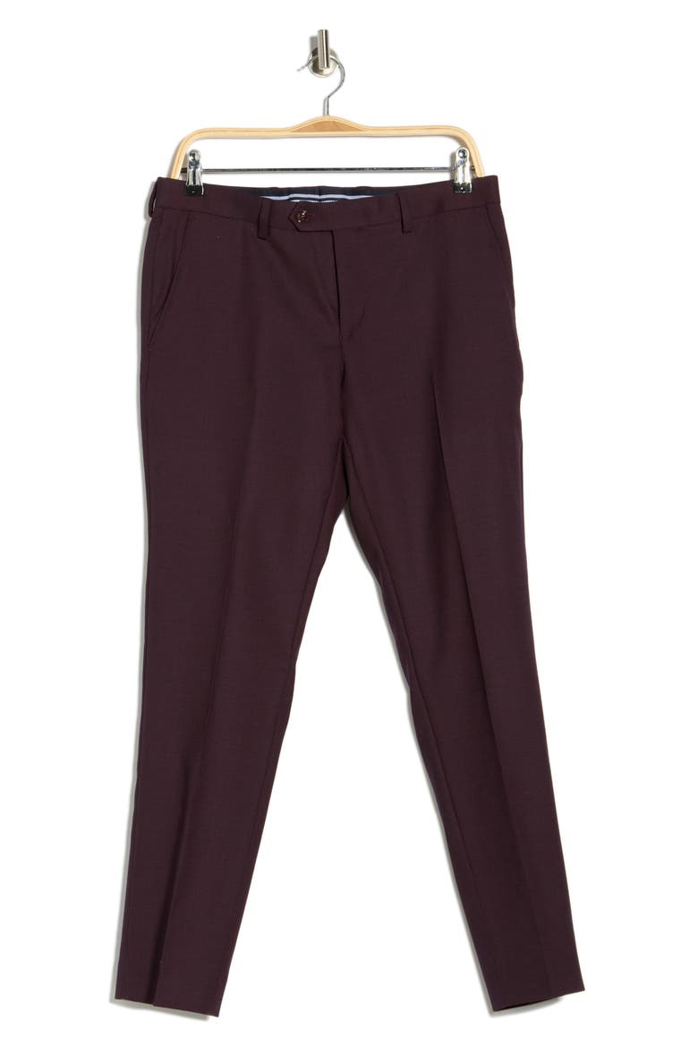 Wool Blend Slim Fit Flat Front Trousers, Alternate, color, BURGUNDY
