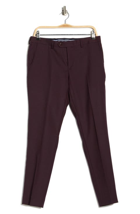 Wool Blend Slim Fit Flat Front Trousers
