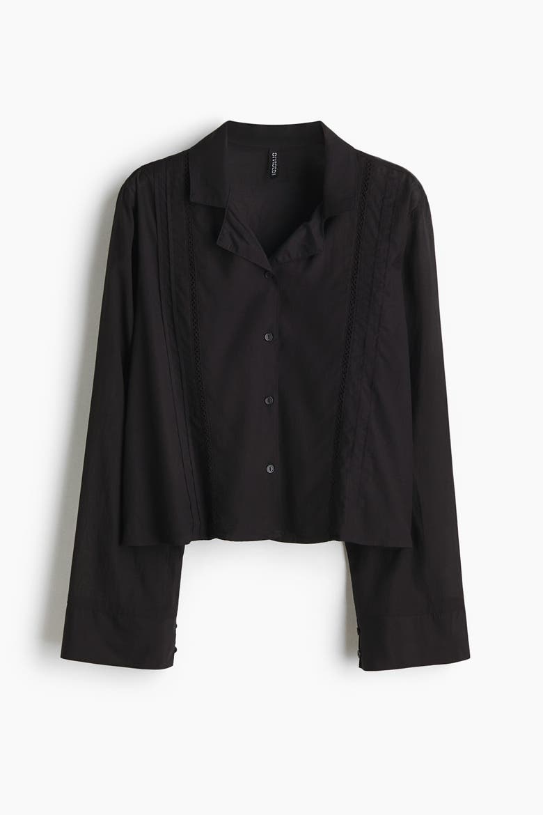 Pintucked Pyjama Shirt, Alternate, color, Black