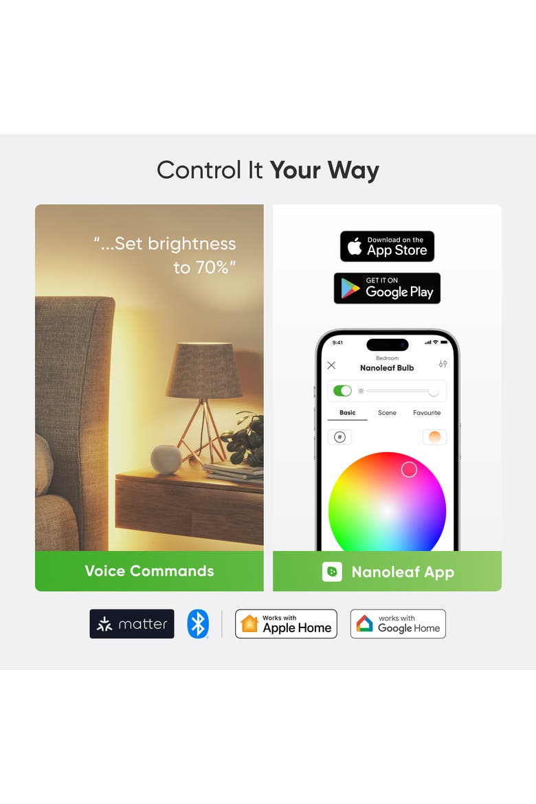 Caveman Matter & Wi-Fi A19 Smart LED Light Bulb, Alternate, color, Multicolor