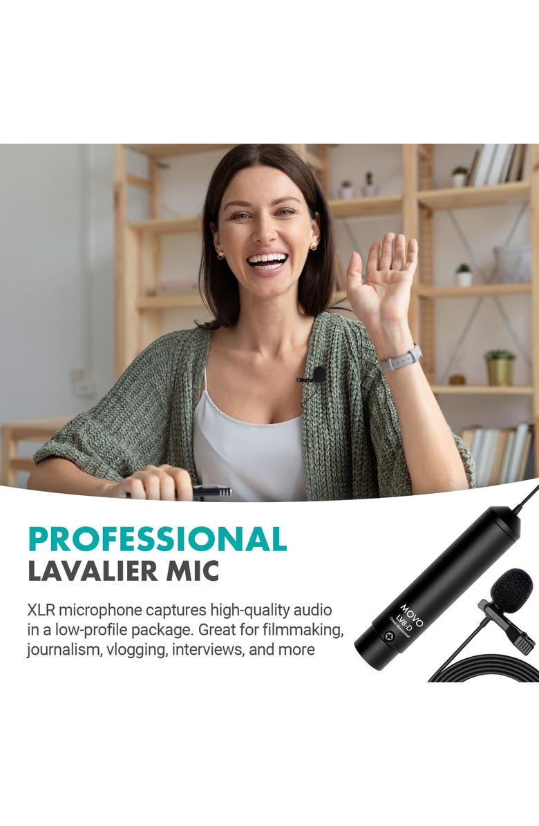 MOVO LV8-D Broadcast-Quality XLR Lavalier Omni-Directional Wired Microphone, Alternate, color, Black