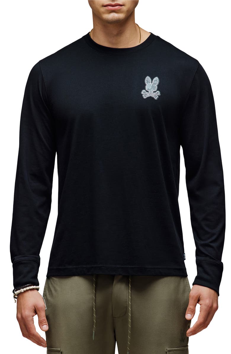 Psycho Bunny Rowen Long Sleeve Floral Bunny Embroidered Pima Cotton T-Shirt, Main, color, 