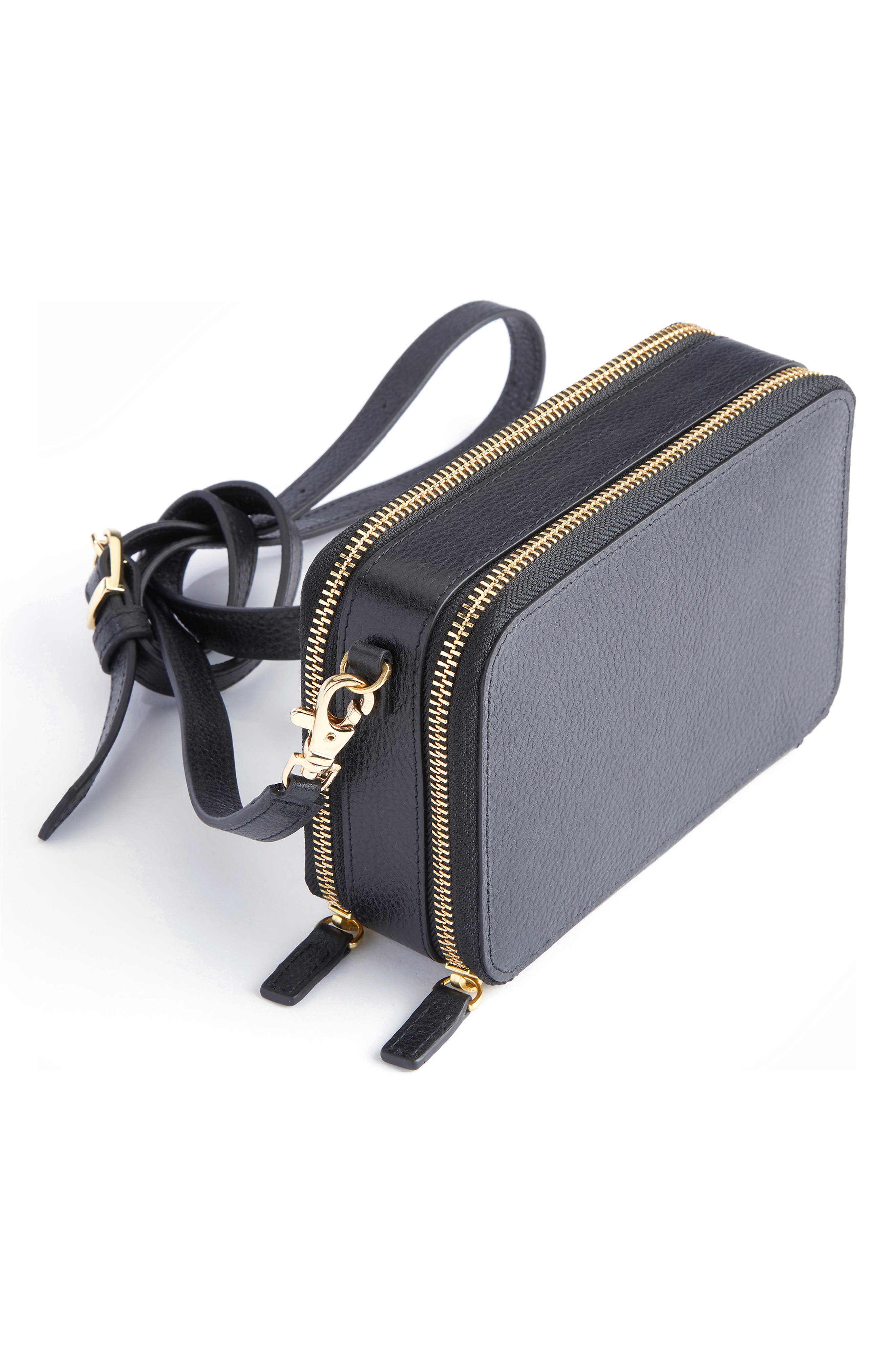 ROYCE New York Personalized Leather Crossbody Camera Bag, Alternate, color, Black- Deboss