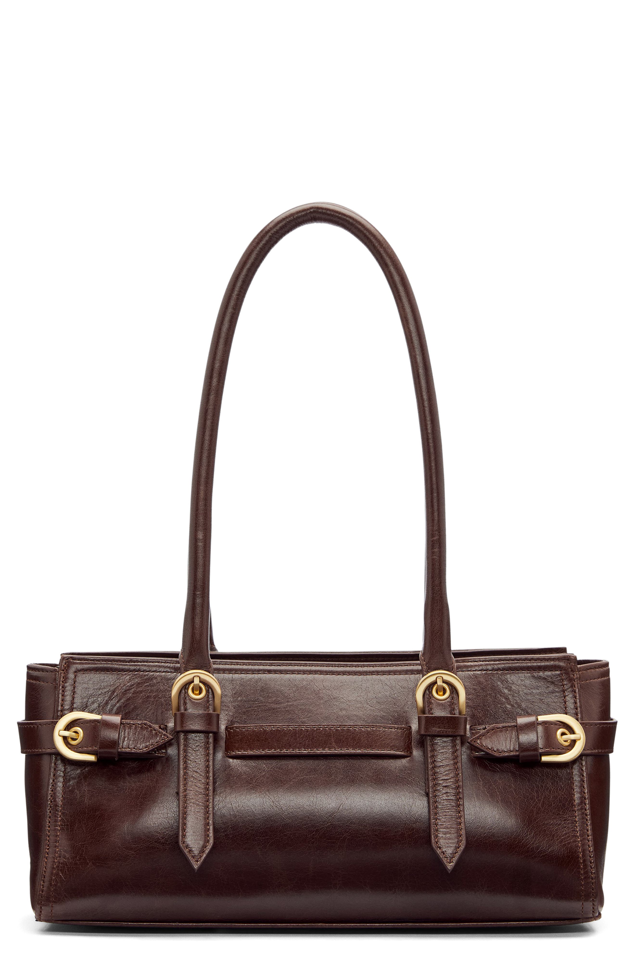 Dominique Leather Shoulder Bag, Main, color, CHESTNUT LEATHER