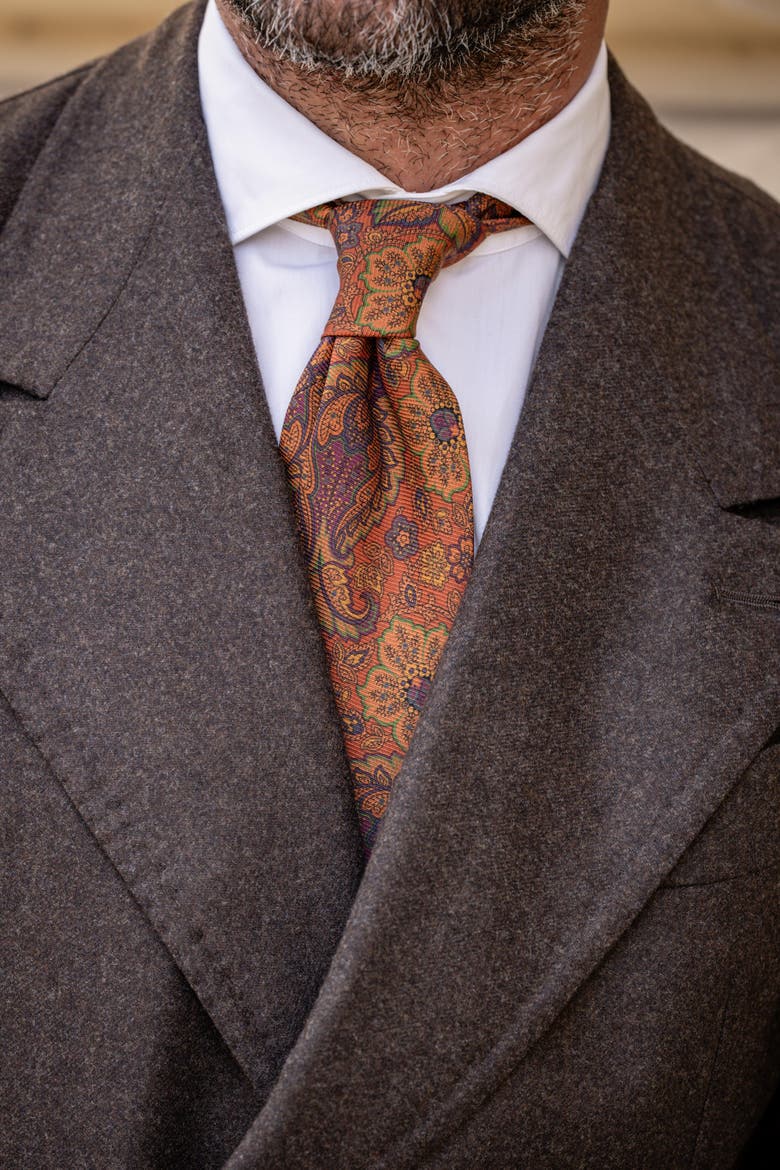 Trevi - Printed Silk Tie for Men, Main, color, Ginger