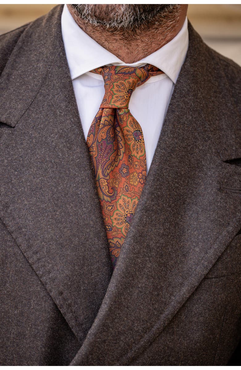 Elizabetta Trevi - Printed Silk Tie for Men, Main, color, Ginger