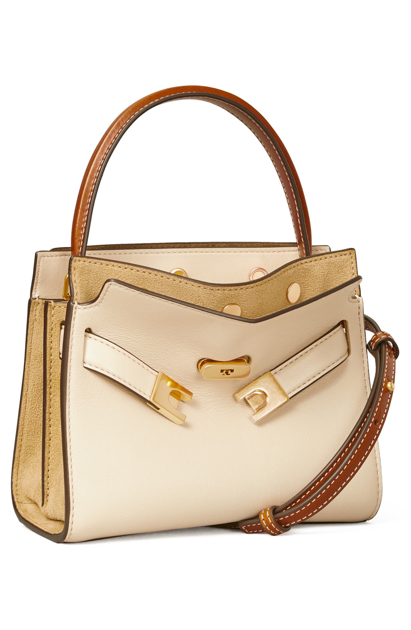 Tory Burch Lee Radziwill Petite Leather Double Bag, Alternate, color, New Cream