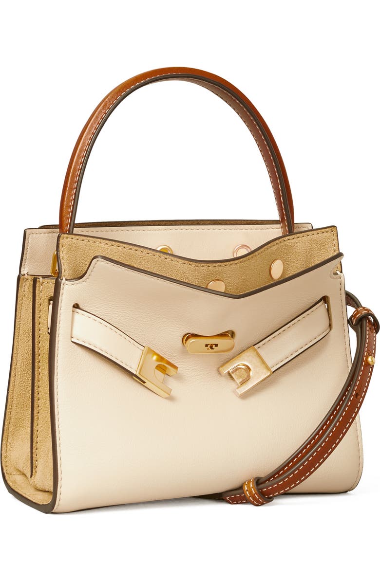 Tory Burch Lee Radziwill Petite Leather Double Bag, Alternate, color, New Cream