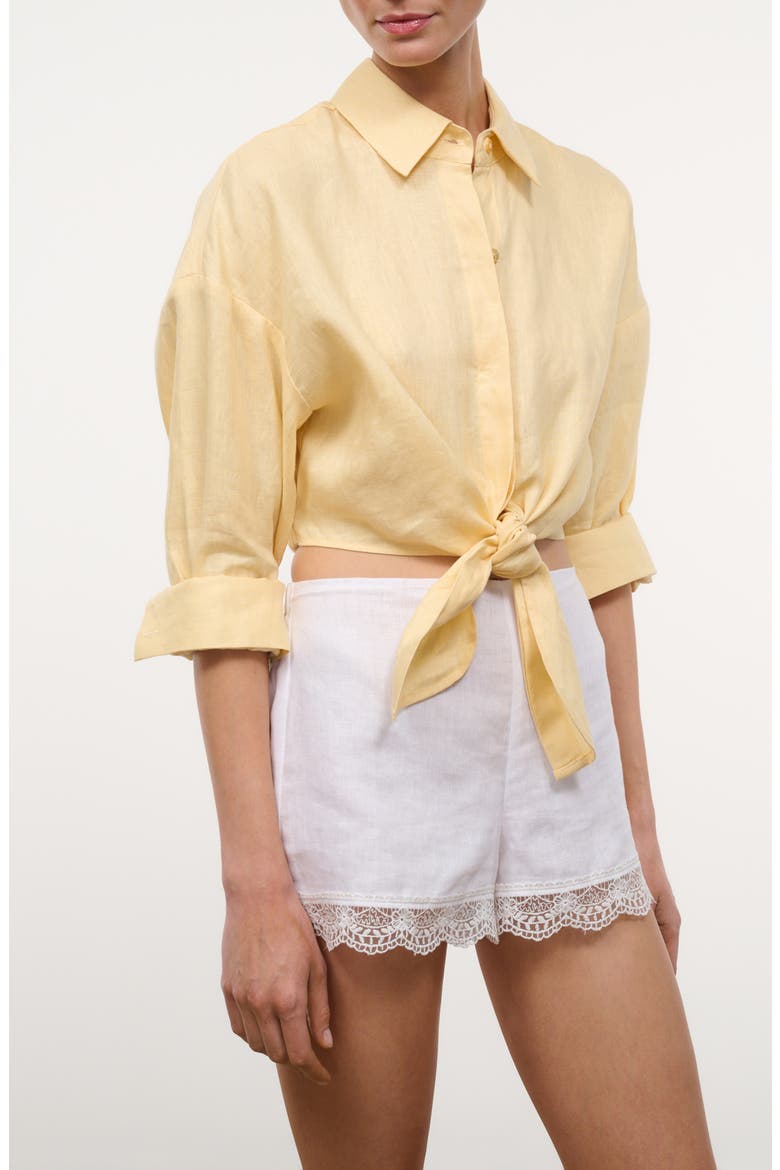 Lisa Tie Front Linen Button-Up Top, Alternate, color, BUTTER