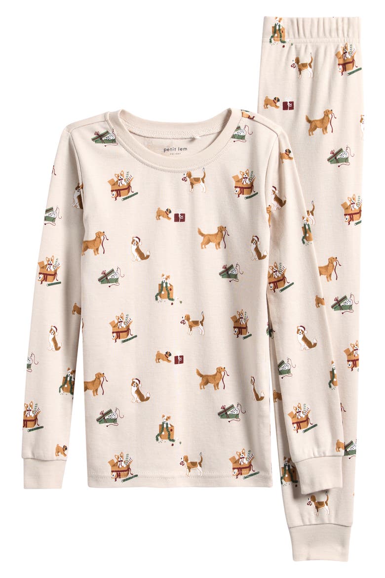 Kids' Fitted Two-Piece Organic Cotton Pajamas, Main, color, BEIGE