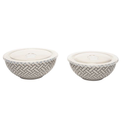 Totalee Gift Lattice Pattern Bowls W/ Plastic Lid Set Of 2 Ceramic White 25.7 oz In Gray