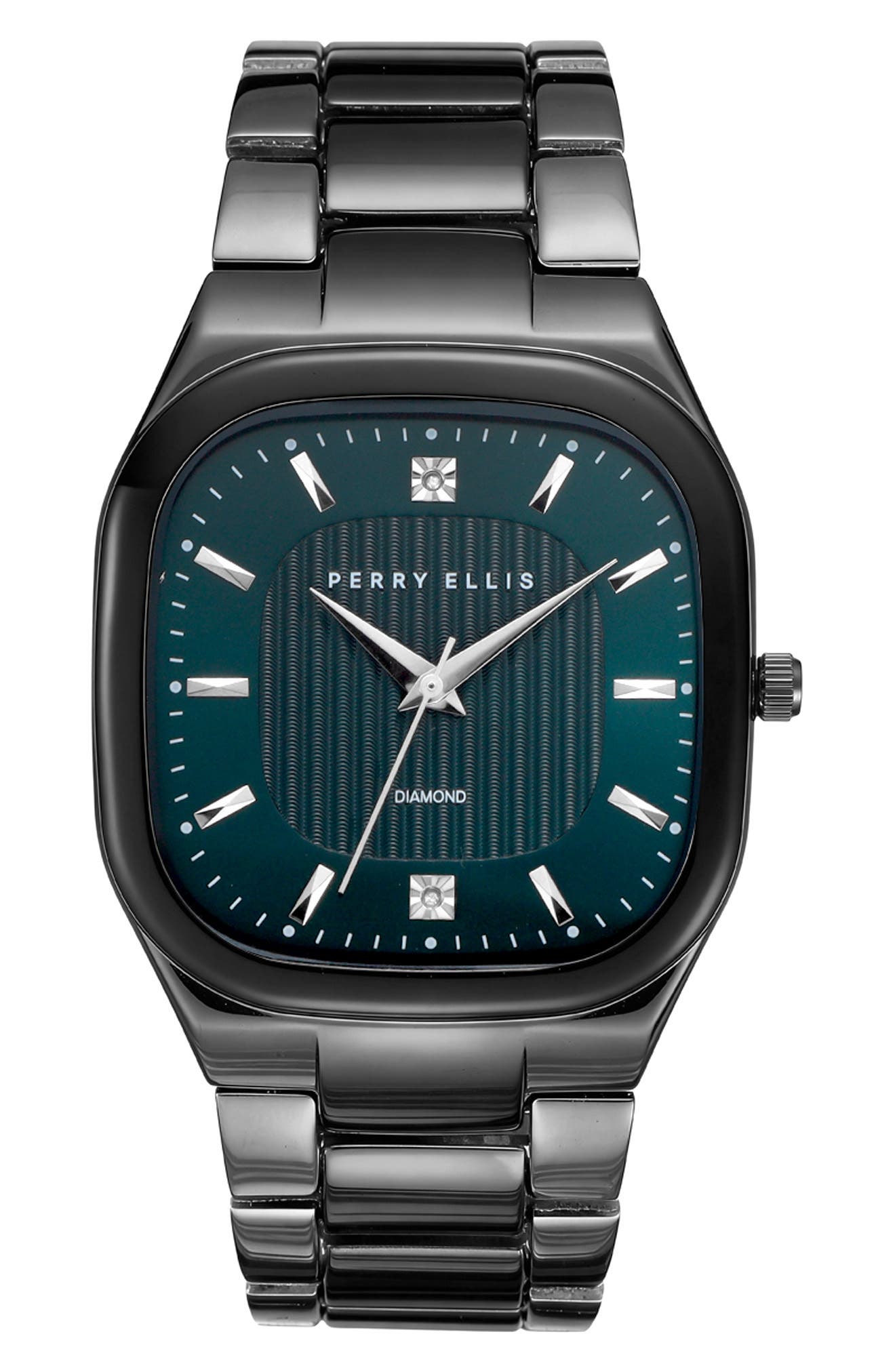 Perry Ellis Slim Square Diamond Bracelet Watch, 40mm