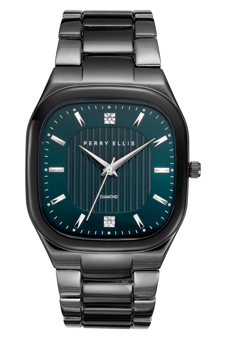 Slim Square Diamond Bracelet Watch, 40mm, Main, color, AQUA/ GUNMETAL