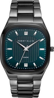 Perry Ellis Slim Square Diamond Bracelet Watch, 40mm