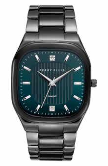 Perry Ellis Slim Square Diamond Bracelet Watch, 40mm