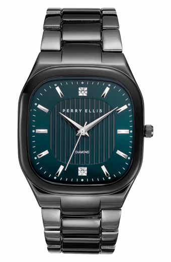 Perry Ellis Slim Square Diamond Bracelet Watch, 40mm