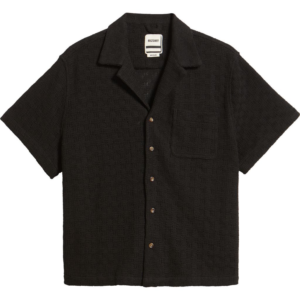 Rizort Gregory Basket Weave Knit Camp Shirt In Black