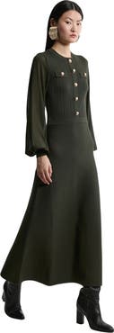 Karen Millen Military Trim Chiffon Sleeve Knit Dress