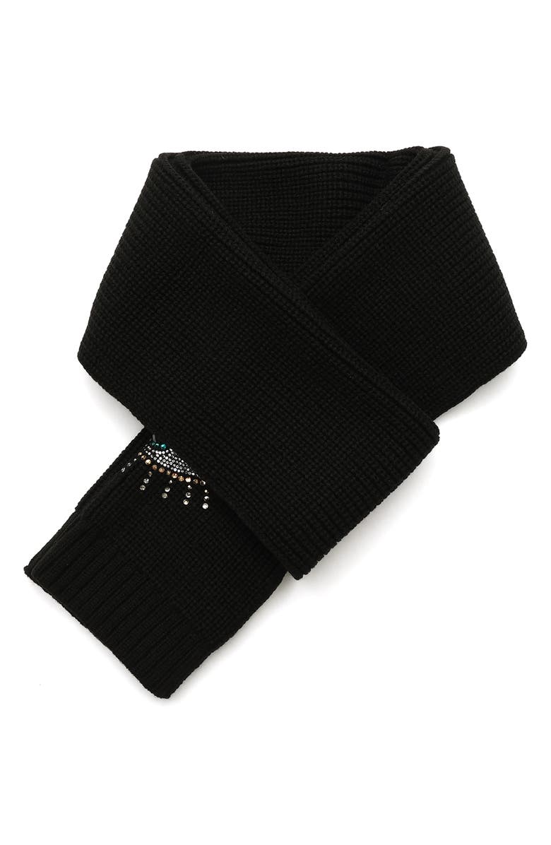 Kurt Geiger London Evil Eye Crystal Embellished Scarf, Alternate, color, Black