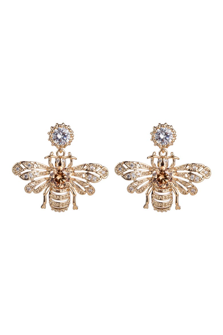 Bee Cubic Zirconia Drop Earrings, Main, color, GOLD
