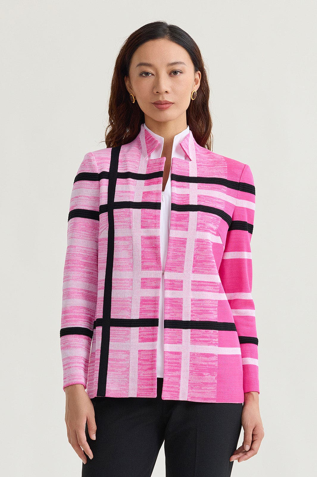 Heritage Vertical Ombre Plaid Knit Jacket