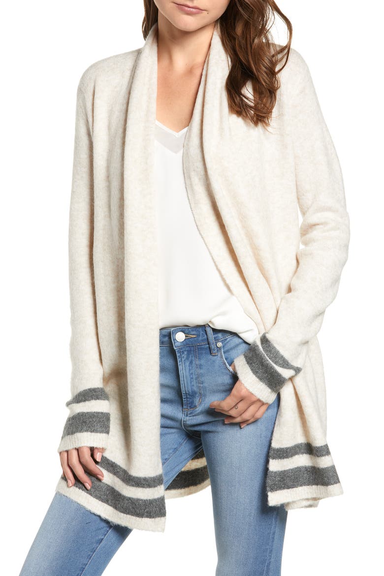 Hank Stripe Shawl Collar Cardigan, Main, color, BUFF