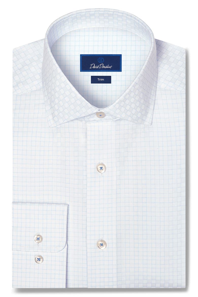 Trim Fit Dobby Check Dress Shirt, Main, color, WHITE/ SKY