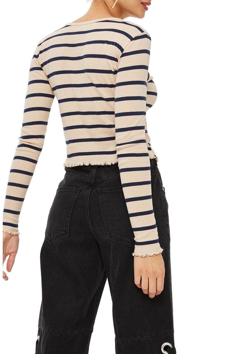 Petite Stripe Lettuce Trim T-Shirt, Alternate, color, NUDE MULTI