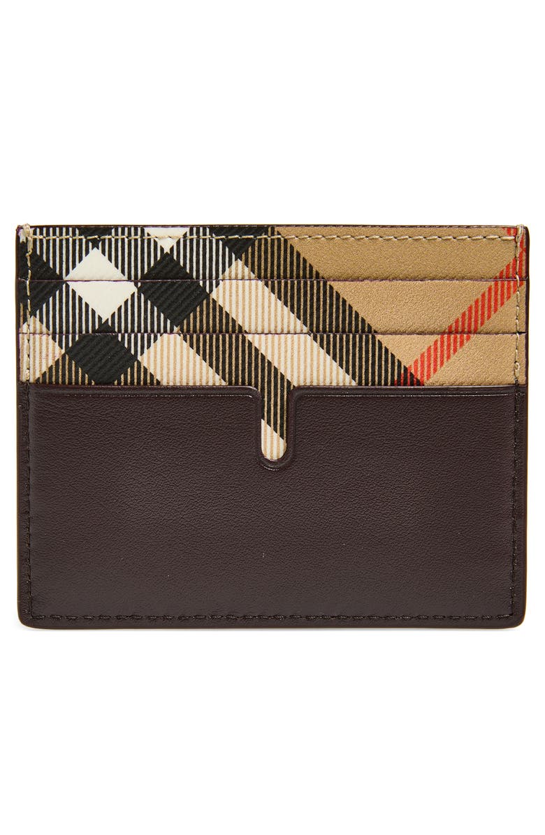 Burberry New Tall Sandon Leather & Check Canvas Card Holder, Alternate, color, Sand