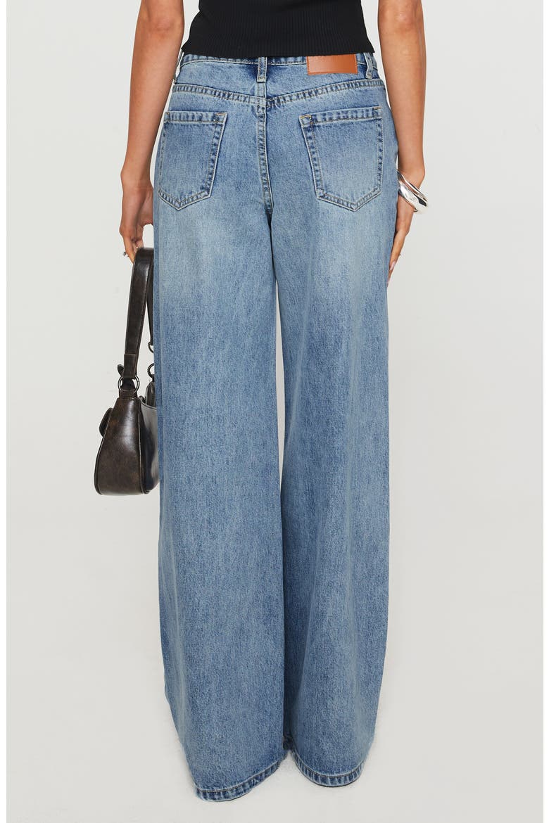 Mellowed Out Drawstring Low Rise Wide Leg Jeans, Alternate, color, MID BLUE